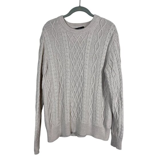J Crew Sweater Women M Tan Cable Knit Fisherman Chunky Old Money Oarsman Preppy - Picture 1 of 9